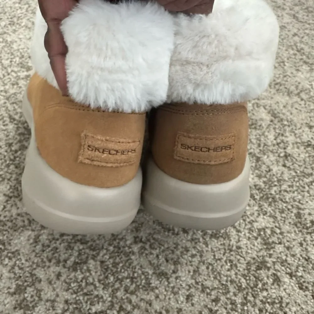 Skechers On The Go Joy Lush Suede Faux Fur Ankle Bootie Chestnut 8